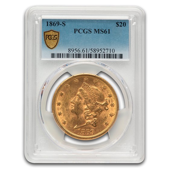 1869-S $20 Liberty Gold Double Eagle MS-61 PCGS