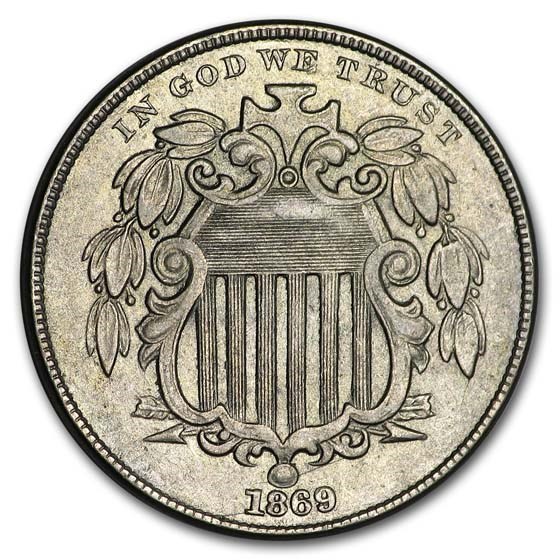 1869 Shield Nickel AU