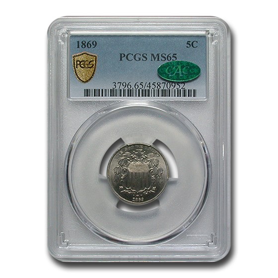 1869 Shield Nickel MS-65 PCGS CAC 1869 Shield Nickel MS-65 PCGS CAC