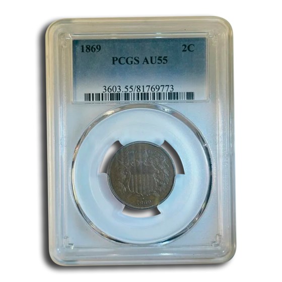 1869 Two Cent Piece AU-55 PCGS (Brown)