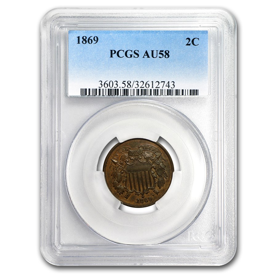 1869 Two Cent Piece AU-58 PCGS