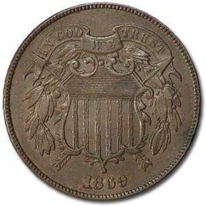 1869 Two Cent Piece AU 1869 Two Cent Piece AU