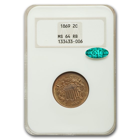 1869 Two Cent Piece MS-64 NGC CAC (Red/Brown) 1869 Two Cent Piece MS-64 NGC CAC (Red/Brown)