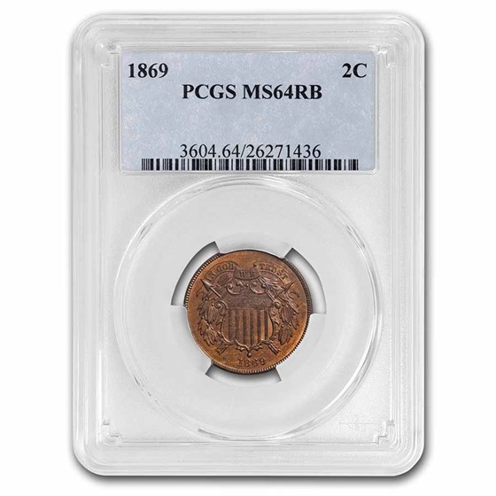 1869 Two Cent Piece MS-64 PCGS (Red/Brown)