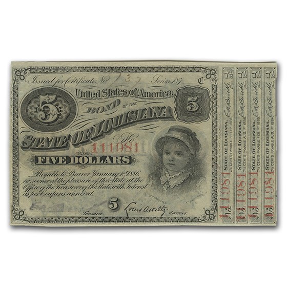 187_ State of Louisiana 'Baby Bond' $5.00 CU (CR#29) 187_ State of Louisiana 'Baby Bond' $5.00 CU (CR#29)