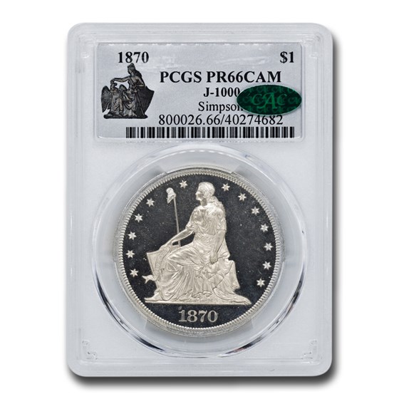 1870 $1 Pattern Dollar PR-66 Cameo PCGS CAC (J-1000) 1870 $1 Pattern Dollar PR-66 Cameo PCGS CAC (J-1000)