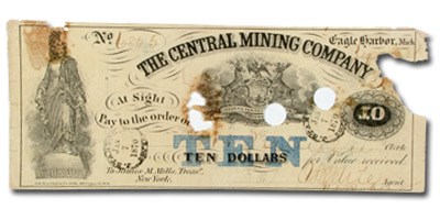 1870 $10.00 The Central Mining Co., Eagle Harbor MI VF 1870 $10.00 The Central Mining Co., Eagle Harbor MI VF