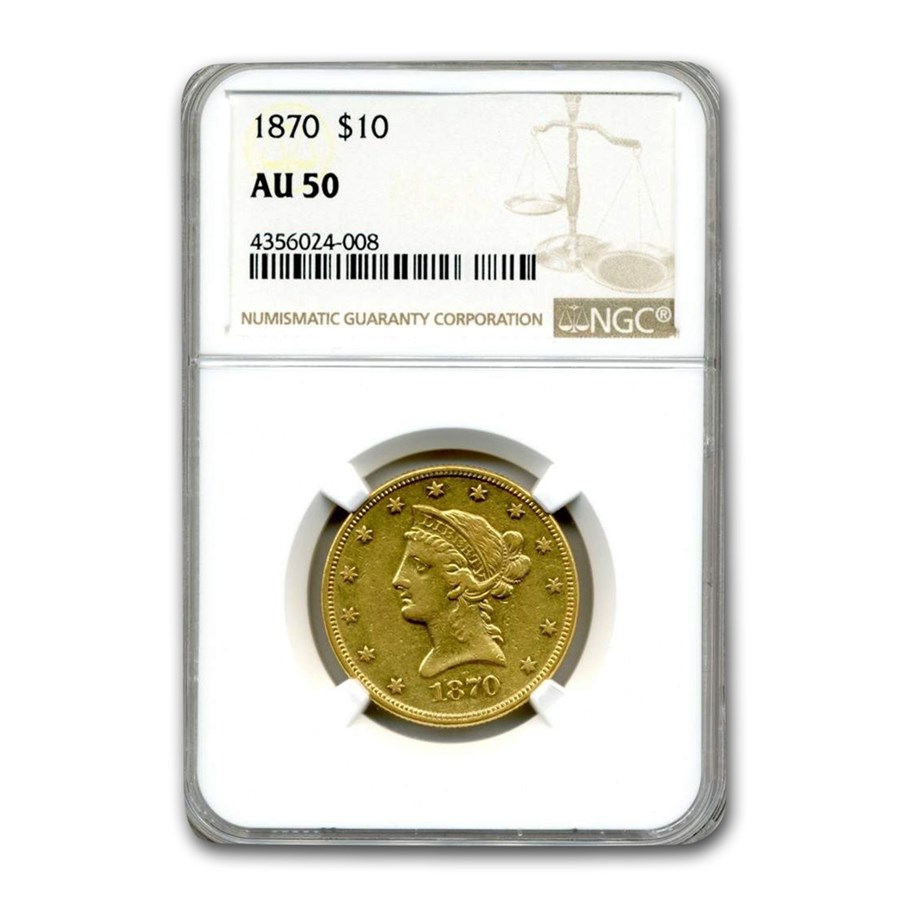 1870 $10 Liberty Gold Eagle AU-50 NGC