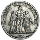 1870-1878 France Silver 5 Francs Hercules Avg Circ