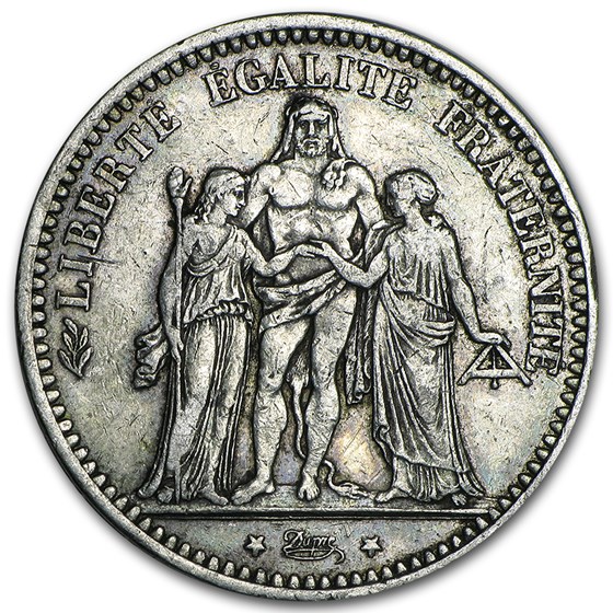 1870-1878 France Silver 5 Francs Hercules Avg Circ