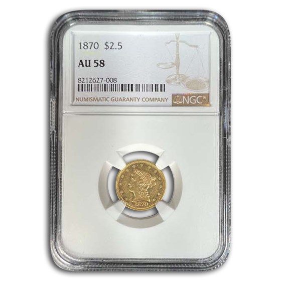 1870 $2.50 Liberty Gold Quarter Eagle AU-58 NGC 1870 $2.50 Liberty Gold Quarter Eagle AU-58 NGC