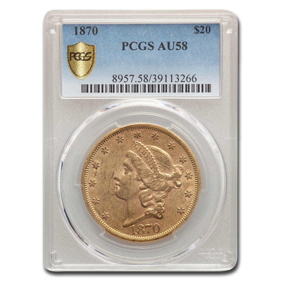 1870 $20 Liberty Gold Double Eagle AU-58 PCGS