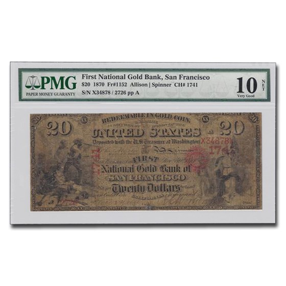 1870 $20 San Francisco, CA VG-10 PMG (Fr#1152) CH#1741, Net