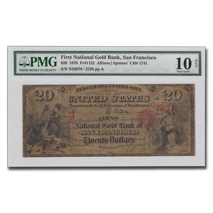 1870 $20 San Francisco, CA VG-10 PMG (Fr#1152) CH#1741, Net