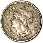 1870 3 Cent Nickel XF