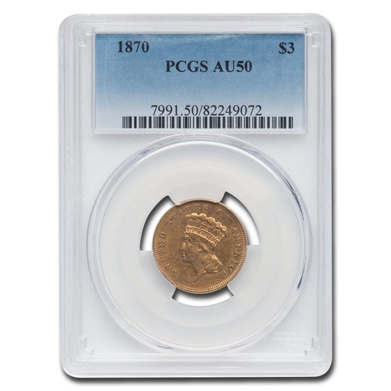 1870 $3 Gold Princess AU-50 PCGS 1870 $3 Gold Princess AU-50 PCGS