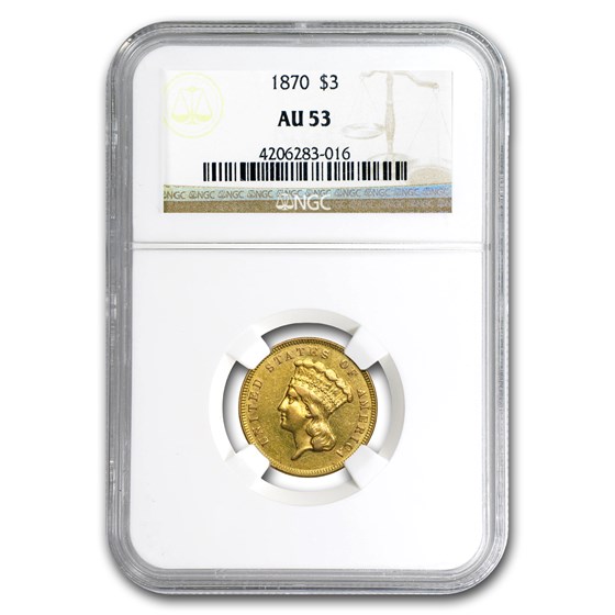 1870 $3 Gold Princess AU-53 NGC 1870 $3 Gold Princess AU-53 NGC
