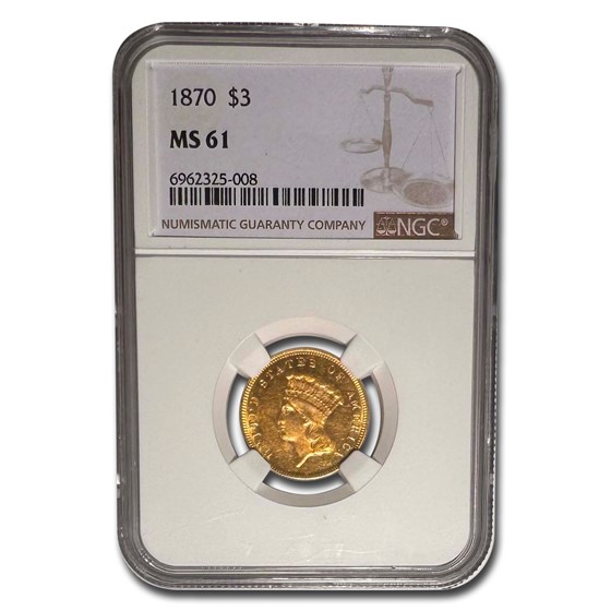 1870 $3 Gold Princess MS-61 NGC 1870 $3 Gold Princess MS-61 NGC