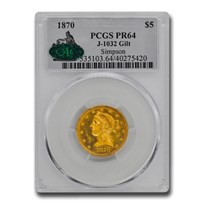 1870 $5 Liberty Gold Half Eagle Pattern PR-64 PCGS (J-1032 Gilt)