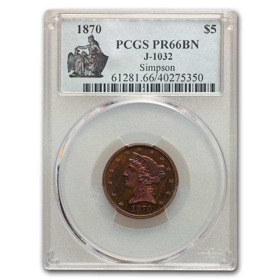 1870 $5 Liberty Half Eagle Pattern PR-66 PCGS (Brown J-1032)