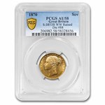 1870 Great Britain Gold Sovereign Victoria Shield AU-58 PCGS
