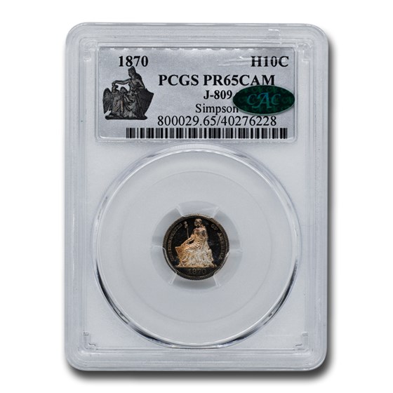 1870 Half Dime Pattern PR-65 Cameo PCGS CAC (J-809) 1870 Half Dime Pattern PR-65 Cameo PCGS CAC (J-809)