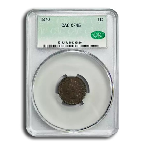 1870 Indian Head Cent XF-45 CACG