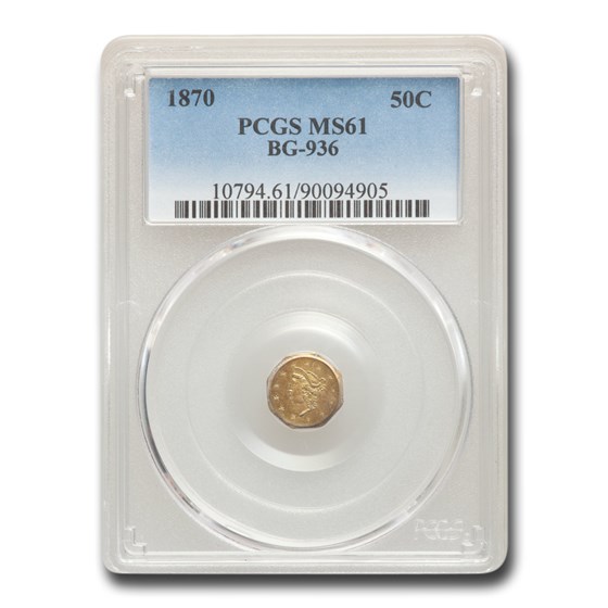 1870 Liberty Octagonal 50 Cent Gold MS-61 PCGS (BG-936) 1870 Liberty Octagonal 50 Cent Gold MS-61 PCGS (BG-936)