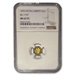 1870 Liberty Octagonal One Dollar Gold MS-62 NGC (PL, BG-1107)