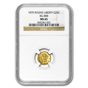 1870 Liberty Round 25 Cent Gold MS-65 NGC (BG-808) 1870 Liberty Round 25 Cent Gold MS-65 NGC (BG-808)