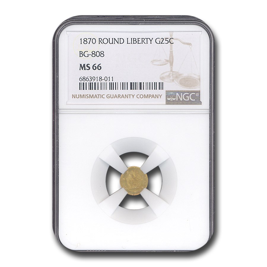 1870 Liberty Round 25 Cent Gold MS-66 NGC (BG-808)