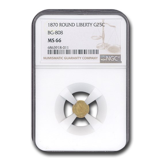 1870 Liberty Round 25 Cent Gold MS-66 NGC (BG-808) 1870 Liberty Round 25 Cent Gold MS-66 NGC (BG-808)