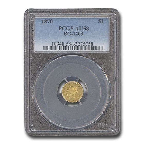 1870 Liberty Round One Dollar Gold AU-58 PCGS (BG-1203) 1870 Liberty Round One Dollar Gold AU-58 PCGS (BG-1203)