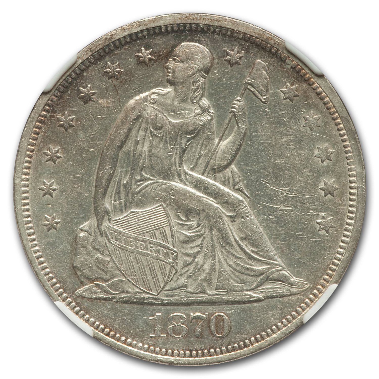 1870 Liberty Seated Dollar AU-53 NGC