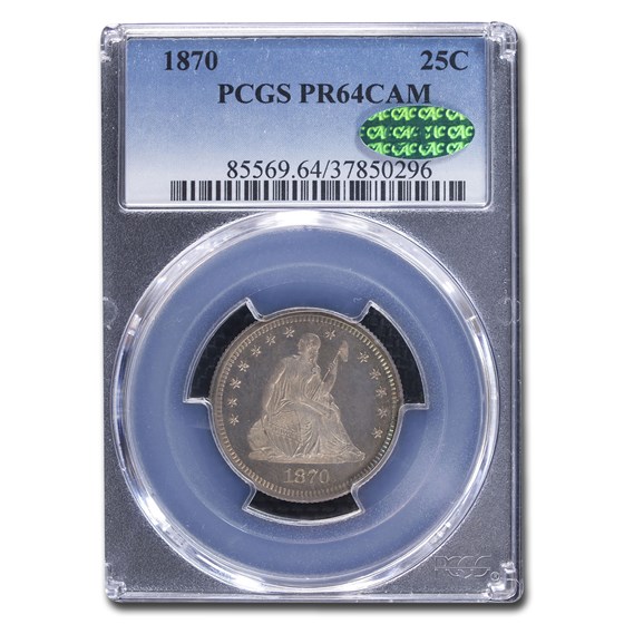 1870 Liberty Seated Quarter PR-64 Cameo PCGS CAC 1870 Liberty Seated Quarter PR-64 Cameo PCGS CAC