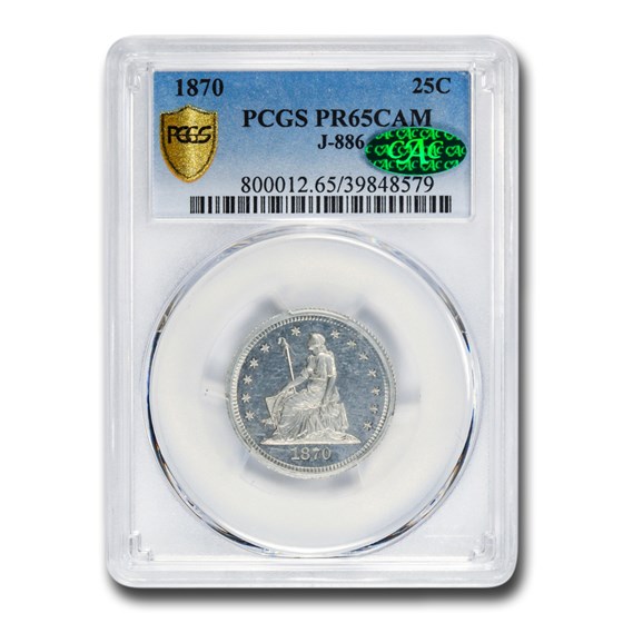 1870 Liberty Seated Quarter PR-65 Cameo PCGS CAC (J-886) 1870 Liberty Seated Quarter PR-65 Cameo PCGS CAC (J-886)
