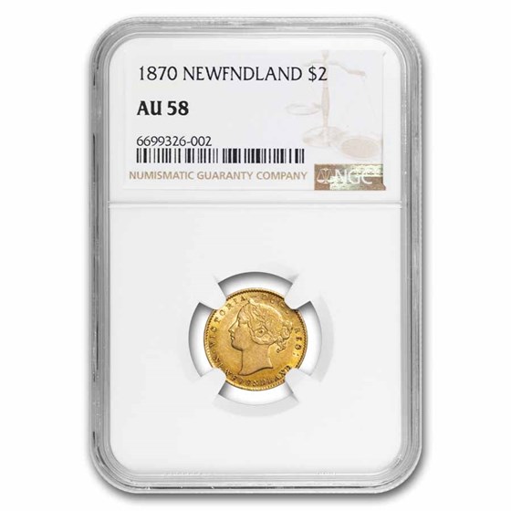 1870 Newfoundland Gold $2.00 AU-58 NGC 1870 Newfoundland Gold $2.00 AU-58 NGC