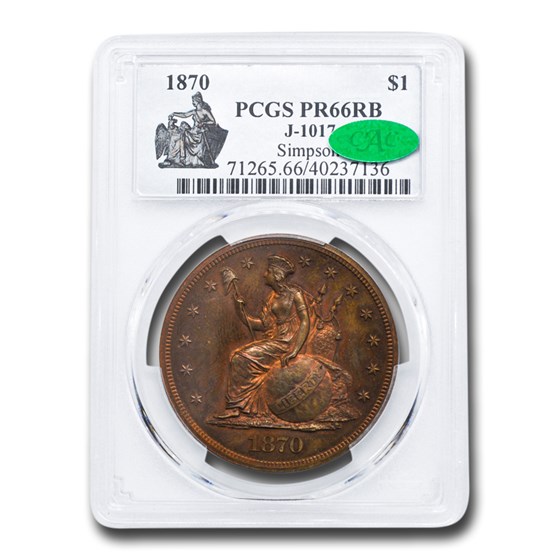1870 Pattern Dollar PR-66 PCGS CAC (Red/Brown, J-1017)