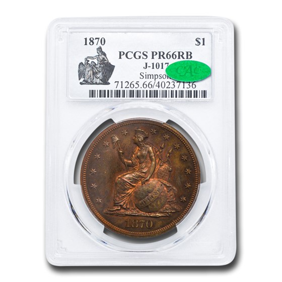 1870 Pattern Dollar PR-66 PCGS CAC (Red/Brown, J-1017) 1870 Pattern Dollar PR-66 PCGS CAC (Red/Brown, J-1017)