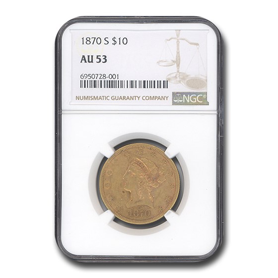 1870-S $10 Liberty Gold Eagle AU-53 NGC 1870-S $10 Liberty Gold Eagle AU-53 NGC