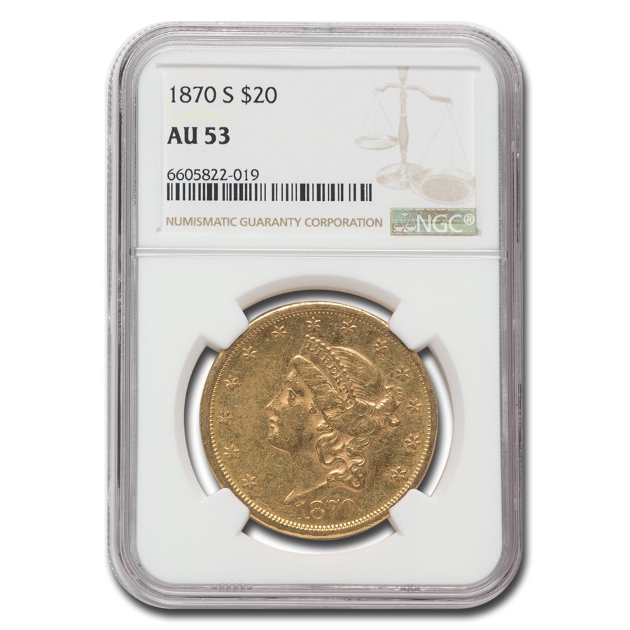 1870-S $20 Liberty Gold Double Eagle AU-53 NGC