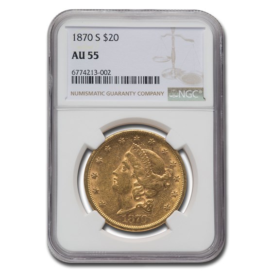 1870-S $20 Liberty Gold Double Eagle AU-55 NGC