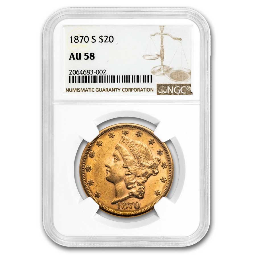 1870-S $20 Liberty Gold Double Eagle AU-58 NGC