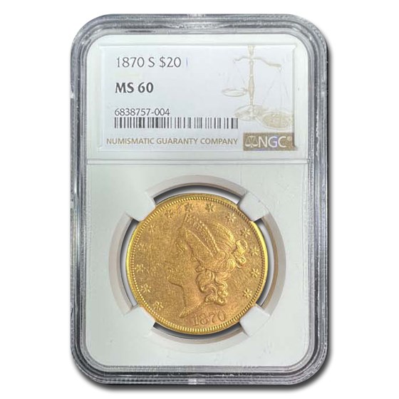 1870-S $20 Liberty Gold Double Eagle MS-60 NGC 1870-S $20 Liberty Gold Double Eagle MS-60 NGC
