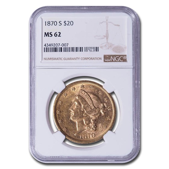 1870-S $20 Liberty Gold Double Eagle MS-62 NGC 1870-S $20 Liberty Gold Double Eagle MS-62 NGC