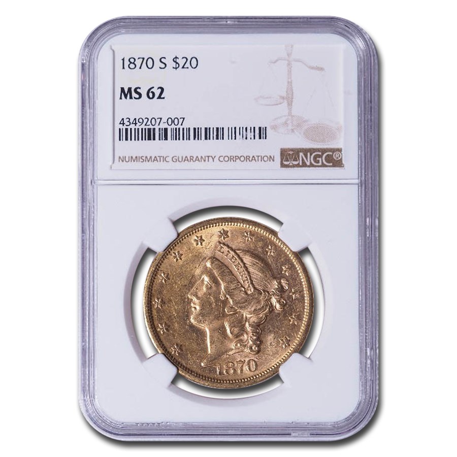 1870-S $20 Liberty Gold Double Eagle MS-62 NGC