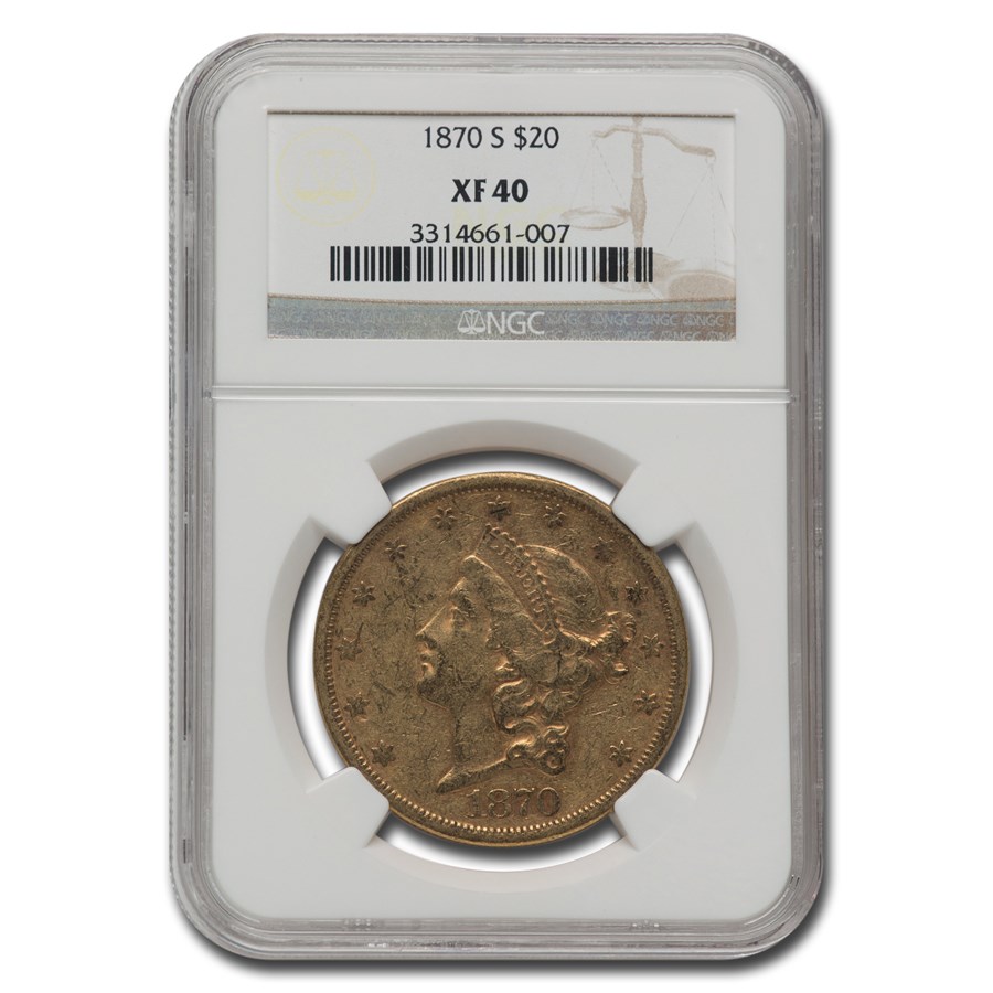 1870-S $20 Liberty Gold Double Eagle XF-40 NGC