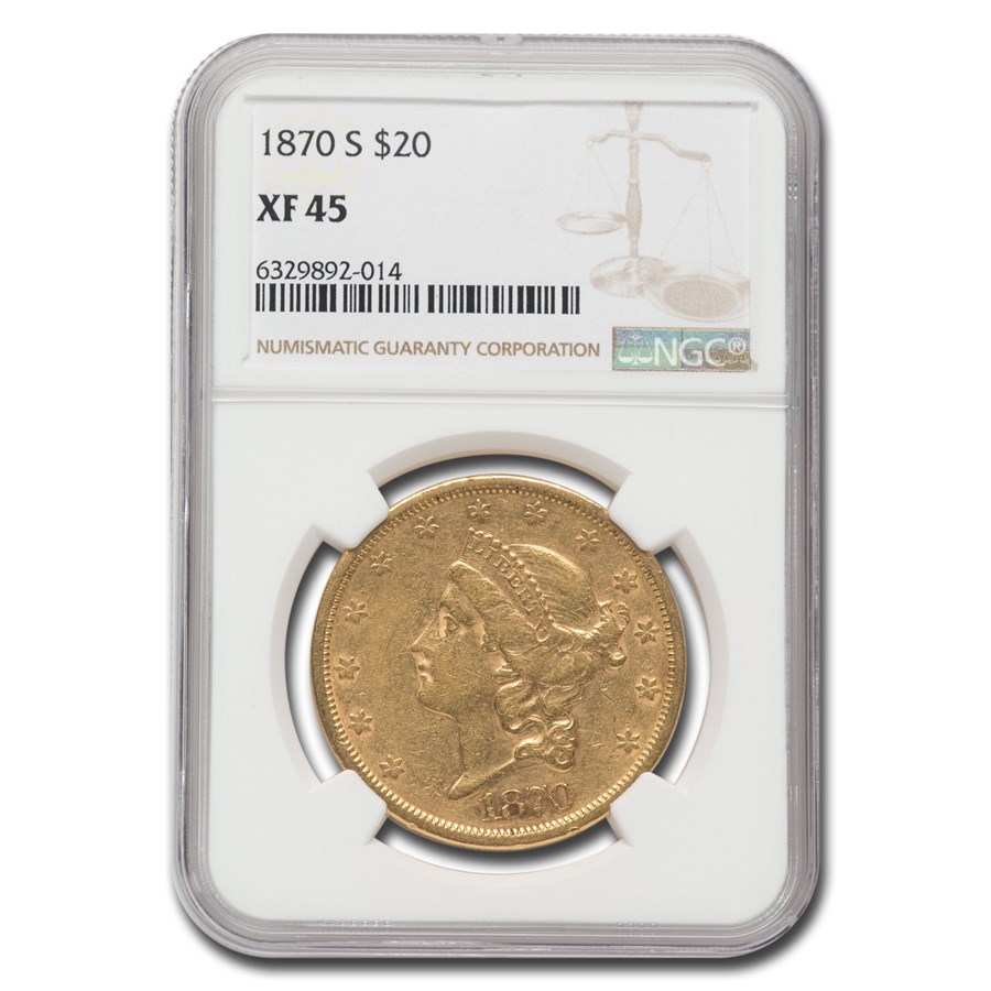 1870-S $20 Liberty Gold Double Eagle XF-45 NGC