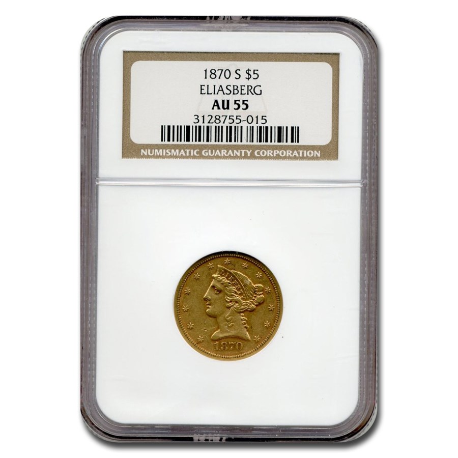 1870-S $5 Liberty Gold Half Eagle AU-55 NGC (ELIASBERG)