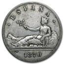 1870 Spain Silver 5 Pesetas VF